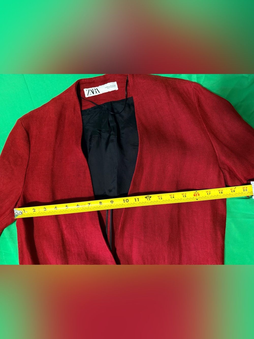 Zara Linen Red Open-Front Long Robe Coat - Picture 7 of 8